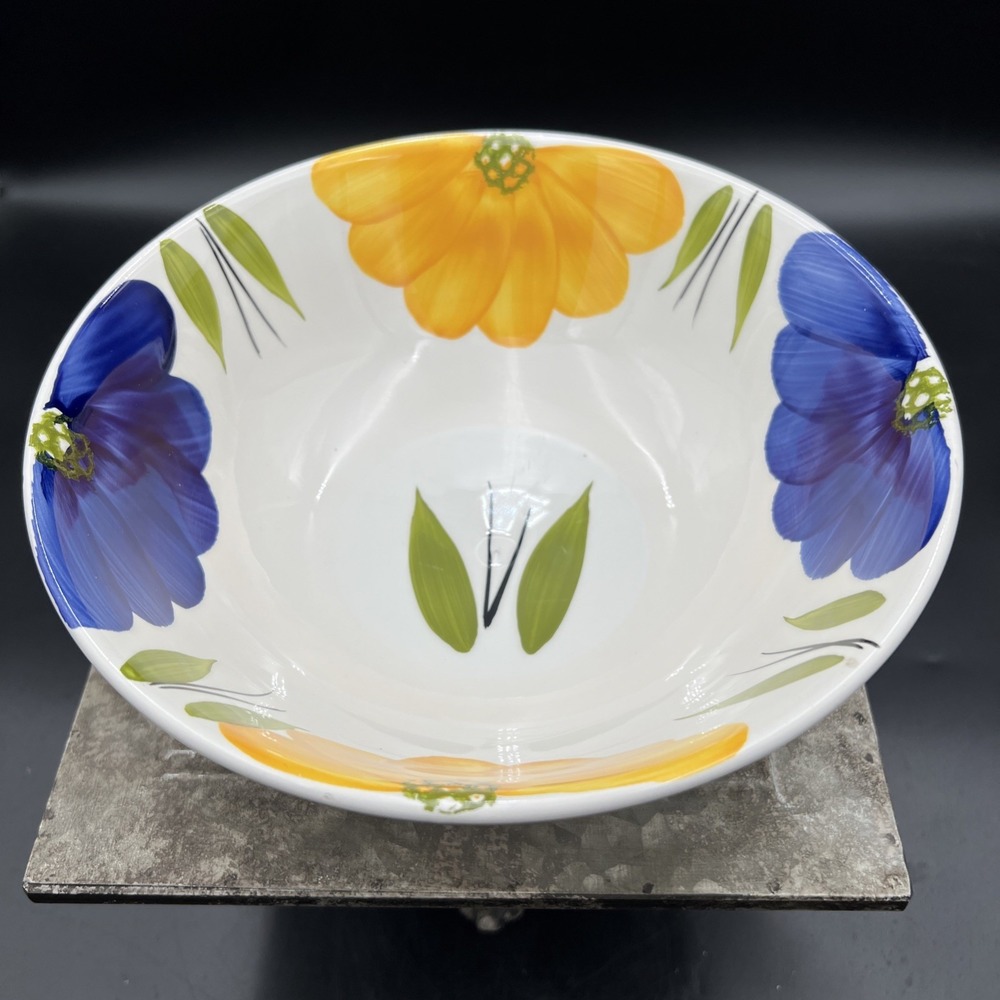 Maxam Serving Bowl 9.75" Hand Painted La Primula Daisy Italy Blue & Yellow